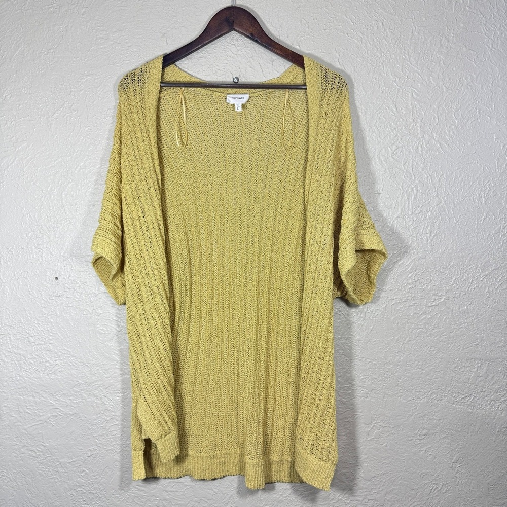 Heyson Open Knit Cardigan Sweater L Loose Tunic Stretch Coastal Beach Resortwear
